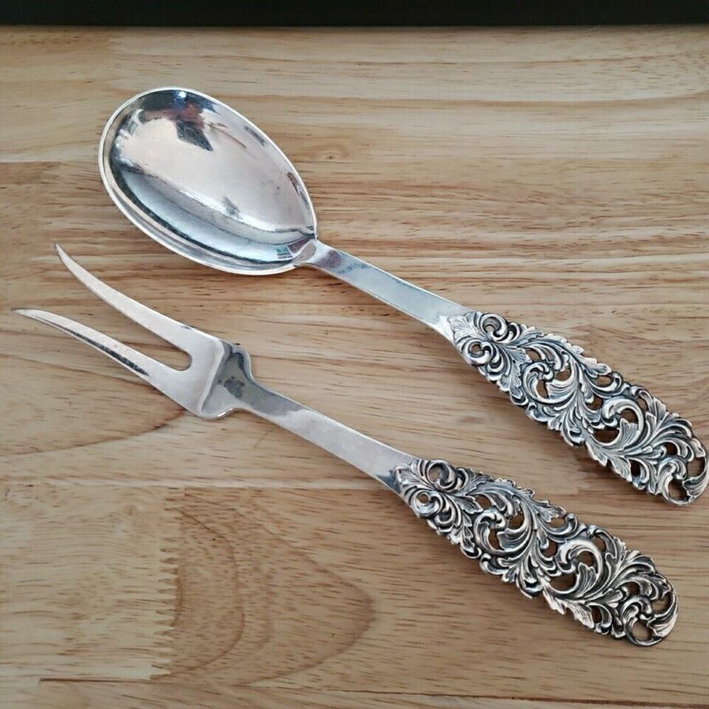 Serving Flatware Set Fork and Spoon Scrolling Leaves Design 60 GP Teapot Mark
